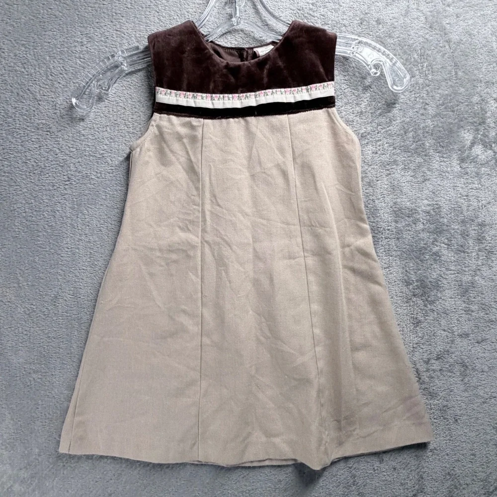 Little Bitty Girls Dress Coat 4T Velvet Trim Holiday Princess Jacket Beige Brown